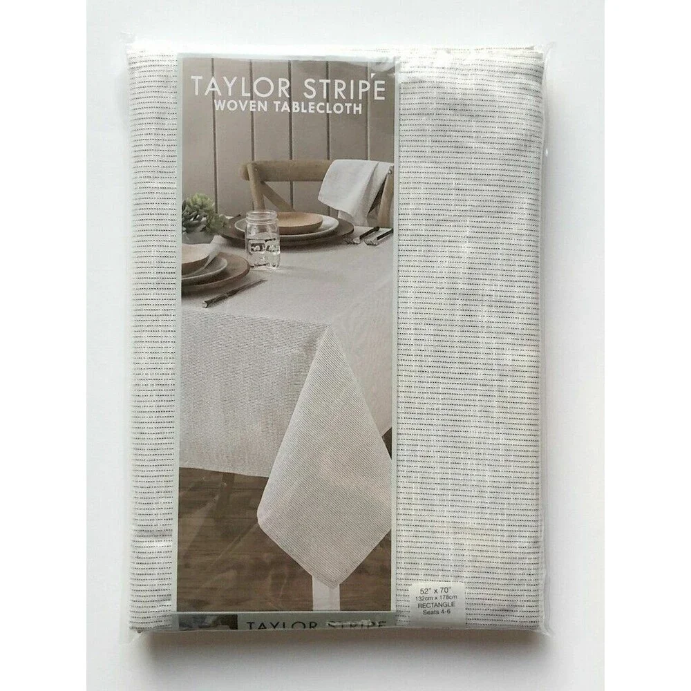 Taylor Stripe Woven Fabric Tablecloth White Charcoal Machine Washable 60x102